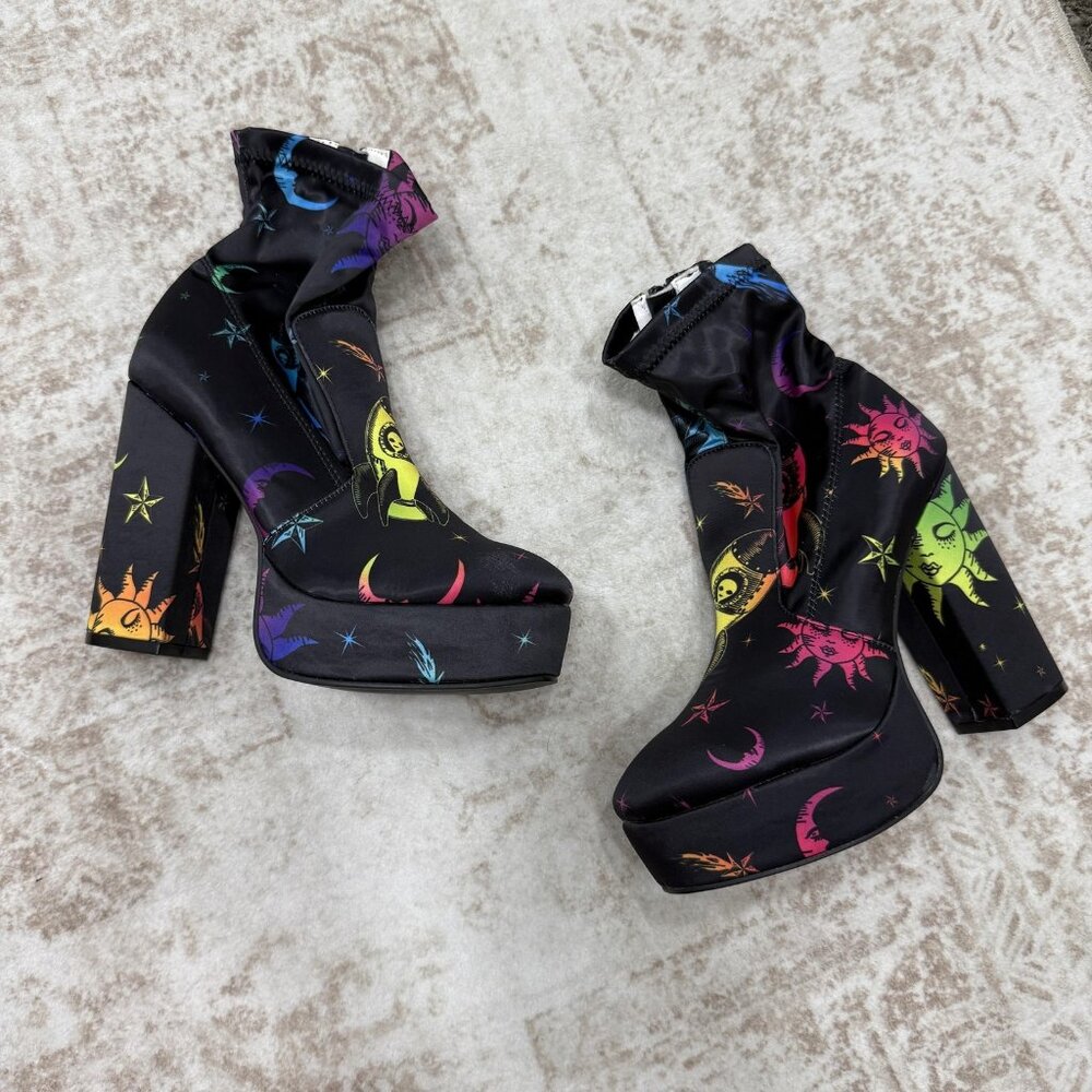 Current Mood Boots Womens Size 6 Black Celestial Space Platform Ankle Heels